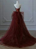 Glam Wine Red Sequins And Tulle Long Party Dress, Wine Red Evening Dress Prom Dress HZ1024