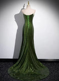 A-line Green Sequins Mermaid Long Party Dress, Mermaid Sequins Green Prom Dress HZ1024