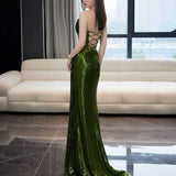 A-line Green Sequins Mermaid Long Party Dress, Mermaid Sequins Green Prom Dress HZ1024