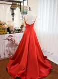 Red Satin Sweetheart Long Formal Dress, Red Satin Straps Prom Dress HZ1024