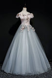 Off Shoulder Long Off Shoulder Party Dress, Tulle Sweet 16 Dress Formal Gown HZ1024