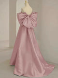 Pink Satin Floor Length Prom Dress, Off the Shoulder Evening Party Dress HZ1024