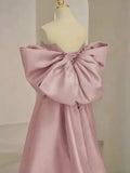 Pink Satin Floor Length Prom Dress, Off the Shoulder Evening Party Dress HZ1024