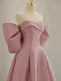 Pink Satin Floor Length Prom Dress, Off the Shoulder Evening Party Dress HZ1024