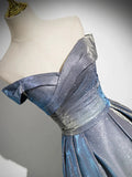 A-Line Gradient Blue Floor Length Prom Dress, Off the Shoulder Evening Party Dress HZ1024