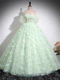 Green Tulle Floor Length Formal Dress, Beautiful A-Line Off the Shoulder Evening Dress HZ1024