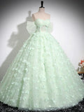 Green Tulle Floor Length Formal Dress, Beautiful A-Line Off the Shoulder Evening Dress HZ1024