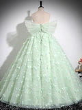 Green Tulle Floor Length Formal Dress, Beautiful A-Line Off the Shoulder Evening Dress HZ1024