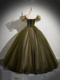 Elegant Off the Shoulder Floor Length Prom Dress, Green A-Line Tulle Formal Party Dress HZ1024