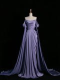 Elegant Satin Long Prom Dress, Purple Draped Bodice Formal Party Dress HZ1024