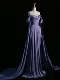 Elegant Satin Long Prom Dress, Purple Draped Bodice Formal Party Dress HZ1024