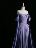 Elegant Satin Long Prom Dress, Purple Draped Bodice Formal Party Dress HZ1024