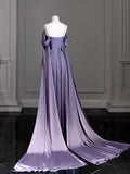 Elegant Satin Long Prom Dress, Purple Draped Bodice Formal Party Dress HZ1024