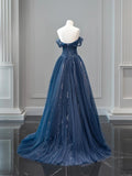 Previous Next Nave Tulle Floor Length Prom Dress, Beautiful Off the Shoulder Backless Evening Dress HZ1024