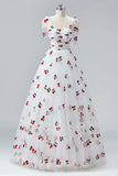 White Cherry Floor Length Prom Dresses, A-Line Ruffle Tulle Spaghetti Straps Princess Evening Dresses HZ1024