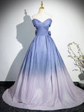 Beautiful Gradient-Color Glitter Sequins Prom Dresses, A-Line Princess Off-The-Shoulder Sleeveless Blue Formal Dresses HZ1024