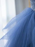 Blue Strapless Tulle Sequins Long Prom Dress, Beautiful A-Line Formal Party Dress HZ1024