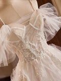 A-Line Tulle Layers Long Prom Dress, Ivory Spaghetti Strap Sweet 16 Dress Evening Dress HZ1024