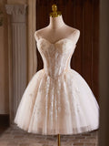 Champagne Strapless Tulle Sequins Short Prom Dress, Lovely Sweetheart Homecoming Party Dress HZ1024