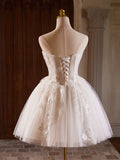 Champagne Strapless Tulle Sequins Short Prom Dress, Lovely Sweetheart Homecoming Party Dress HZ1024