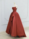 Burgundy Strapless Satin Long Prom Dress, Beautiful A-Line Evening Party Dress HZ1024