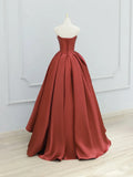 Burgundy Strapless Satin Long Prom Dress, Beautiful A-Line Evening Party Dress HZ1024