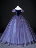 Beautiful Velvet Tulle Long Prom Dress, Purple A-line Party Dress sweet 16 Dress HZ1024