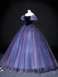 Beautiful Velvet Tulle Long Prom Dress, Purple A-line Party Dress sweet 16 Dress HZ1024