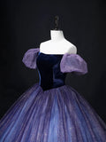 Beautiful Velvet Tulle Long Prom Dress, Purple A-line Party Dress sweet 16 Dress HZ1024