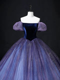 Beautiful Velvet Tulle Long Prom Dress, Purple A-line Party Dress sweet 16 Dress HZ1024