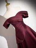 Dark Burgundy Satin Long Prom Dress, A-Line Off the Shoulder Evening Party Dress HZ1024