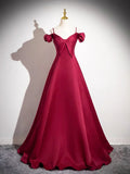Burgundy Spaghetti Strap Satin Long Prom Dress, A-Line Evening Party Dress HZ1024