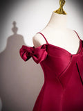Burgundy Spaghetti Strap Satin Long Prom Dress, A-Line Evening Party Dress HZ1024