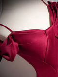 Burgundy Spaghetti Strap Satin Long Prom Dress, A-Line Evening Party Dress HZ1024