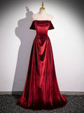 Burgundy Velvet Long Prom Dress, Elegant A-Line Off the Shoulder Party Dress HZ1024