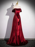 Burgundy Velvet Long Prom Dress, Elegant A-Line Off the Shoulder Party Dress HZ1024