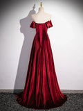 Burgundy Velvet Long Prom Dress, Elegant A-Line Off the Shoulder Party Dress HZ1024
