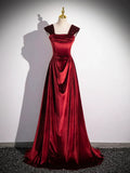 Burgundy Velvet Long Prom Dress, Elegant A-Line Off the Shoulder Party Dress HZ1024