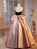 Black Velvet and Pink Satin Floor Length Prom Dress, Beautiful A-Line Strapless Party Dress HZ1024