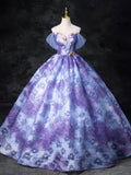 Dreamy Colorful Flowers Purple/blue Prom Dress, Fairy Off the Shoulder A-Line Princess Party Gown HZ1024