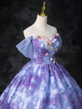 Dreamy Colorful Flowers Purple/blue Prom Dress, Fairy Off the Shoulder A-Line Princess Party Gown HZ1024