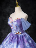 Dreamy Colorful Flowers Purple/blue Prom Dress, Fairy Off the Shoulder A-Line Princess Party Gown HZ1024