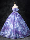 Dreamy Colorful Flowers Purple/blue Prom Dress, Fairy Off the Shoulder A-Line Princess Party Gown HZ1024