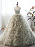 Gray Strapless Tulle Long Prom Dress, Beautiful A-Line Sweetheart Neck Formal Evening Dress HZ1024