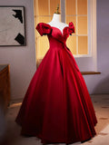 Dark Red Satin Long Prom Dress, Off the Shoulder A-Line Formal Evening Dress HZ1024