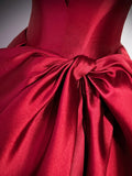 Burgundy Satin Strapless Long Prom Dress, Beautiful A-Line Evening Party Dress HZ1024