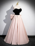 Black Satin and Pink Satin Long Prom Dress, Lovely A-Line Bow Party Evening Dress HZ1024