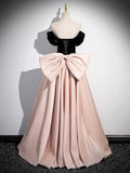 Black Satin and Pink Satin Long Prom Dress, Lovely A-Line Bow Party Evening Dress HZ1024