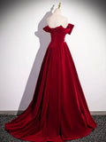 Burgundy Velvet Sequins Long Prom Dress, Elegant Off the Shoulder A-Line Formal Dress HZ1024