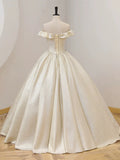 Champagne Off the Shoulder Floor Length Prom Dress, Elegant A-Line Evening Party Dress HZ1024